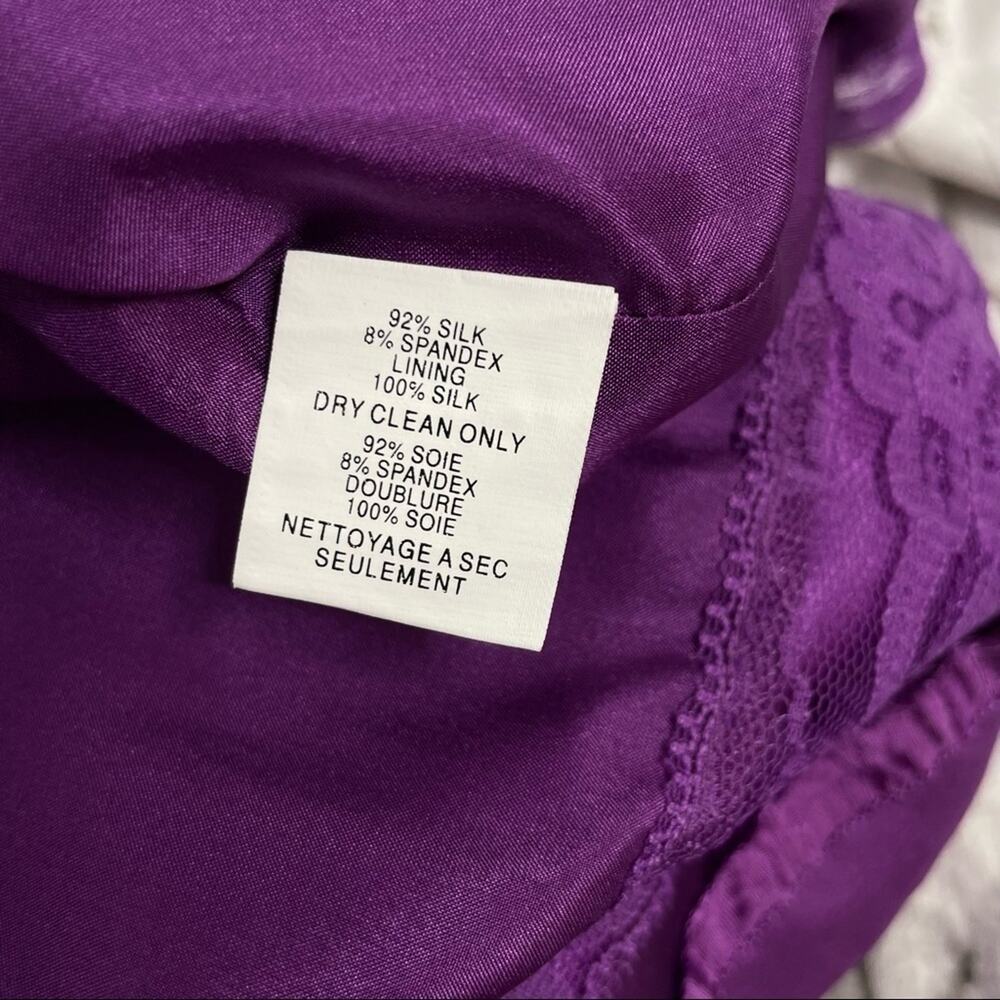 TRINA TURK Silk Dress Womens Size 8 One Shoulder Beaded Belted Mini Party Purple - Picture 10 of 11
